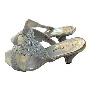Pierre Dumas Silver Rhinestone Open Toe Heels Size 9.5 Womens Formal